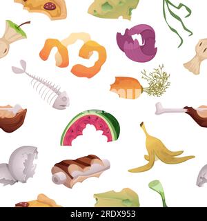 Food waste pattern. Leftovers in cartoon style. Vector seamless background Illustration de Vecteur