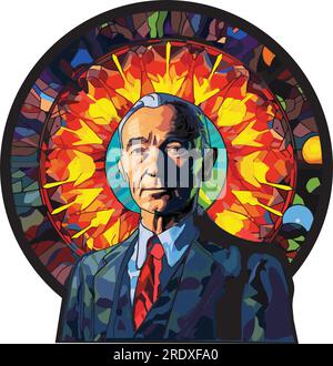 Portrait vectoriel de J. Robert Oppenheimer, chef du projet de bombe nucléaire de Los Alamos. Illustration de Vecteur