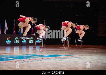 Finales du Championnat du monde de corde à sauter, Colorado Springs, Colorado, États-Unis. 23 juillet 2023. Single Rope Team Freestyle, Belgique équipe féminine crédit : Casey B. Gibson/Alamy Live News Banque D'Images