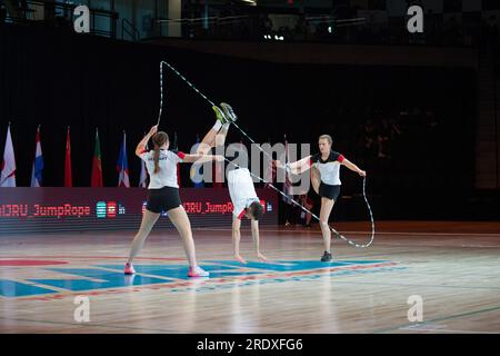 Finales du Championnat du monde de corde à sauter, Colorado Springs, Colorado, États-Unis. 23 juillet 2023. Double Dutch Single freestyle, équipe mixte Geermany. Crédit : Casey B. Gibson/Alamy Live News Banque D'Images