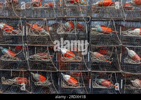 Pots de crabe avec bouées orange sur la côte est du Maryland de la baie de Chesapeake, Wenona, Maryland Banque D'Images