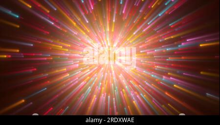 Tunnel en spirale abstrait de belles particules magiques brillantes volantes bokeh cercles d'énergie violette multicolore sur un fond sombre. Résumé backgr Banque D'Images