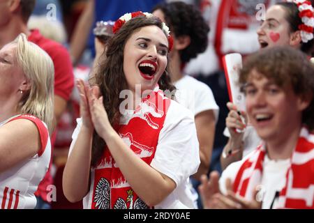 Gdansk, Pologne. 23 juillet 2023. Supporters lors du match de la Ligue des nations FIVB de volleyball masculin entre la Pologne et les États-Unis le 19 juillet 2023 à Gdansk Pologne. (Photo de Piotr Matusewicz/PressFocus/Sipa USA) crédit : SIPA USA/Alamy Live News Banque D'Images