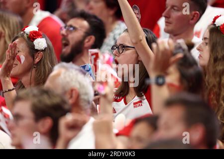 Gdansk, Pologne. 23 juillet 2023. Supporters lors du match de la Ligue des nations FIVB de volleyball masculin entre la Pologne et les États-Unis le 19 juillet 2023 à Gdansk Pologne. (Photo de Piotr Matusewicz/PressFocus/Sipa USA) crédit : SIPA USA/Alamy Live News Banque D'Images