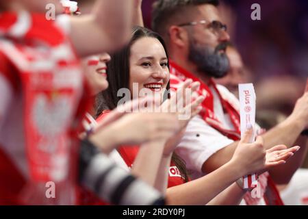 Gdansk, Pologne. 23 juillet 2023. Supporters lors du match de la Ligue des nations FIVB de volleyball masculin entre la Pologne et les États-Unis le 19 juillet 2023 à Gdansk Pologne. (Photo de Piotr Matusewicz/PressFocus/Sipa USA) crédit : SIPA USA/Alamy Live News Banque D'Images