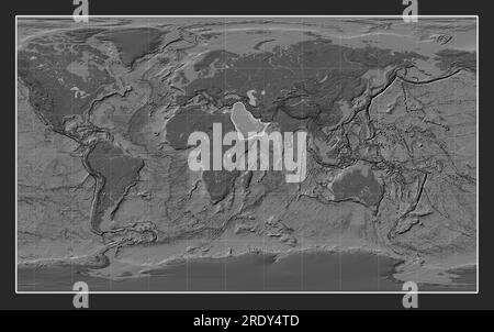 Plaque tectonique arabe sur la carte d'élévation à deux niveaux dans la projection Compact Miller centrée méridien. Banque D'Images