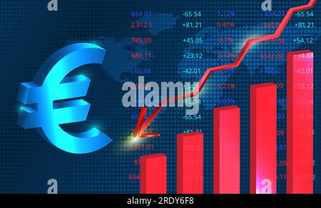 Baisse du taux de l'euro.concept de fluctuation de la valeur monétaire de l'euro dans le monde Banque D'Images