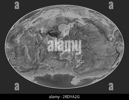 Plaque tectonique Amour sur la carte d'élévation en niveaux de gris dans la projection de Fahey centrée méridien. Limites des autres plaques Banque D'Images