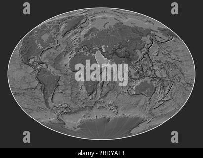 Plaque tectonique arabe sur la carte d'élévation à deux niveaux dans la projection de Fahey centrée méridien. Banque D'Images