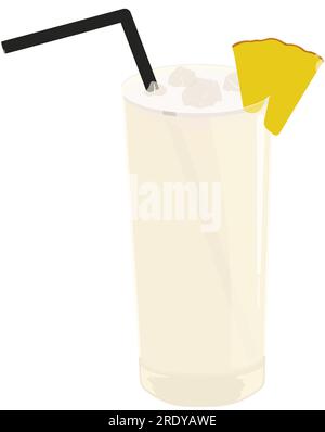 Boisson populaire de coctail Pina colada en couleur et facile à utiliser style d'illustration. Boisson froide d'été avec glaçons, ananas et lait de coco. Banque D'Images