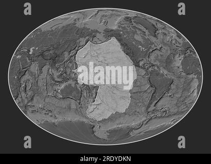 Plaque tectonique du Pacifique sur la carte d'élévation à deux niveaux dans la projection de Fahey centrée méridien. Limites des autres plaques Banque D'Images