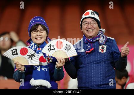 Hamilton, Nouvelle-Zélande. 22 juillet 2023. Supporters du Japon, 22 juillet 2023 - football/football : les supporters du Japon posent avant la coupe du monde féminine de la FIFA, Australie et Nouvelle-Zélande, 2023 Group C match entre le Japon et la Zambie au Waikato Stadium à Hamilton, Nouvelle-Zélande. Crédit : AFLO/Alamy Live News Banque D'Images