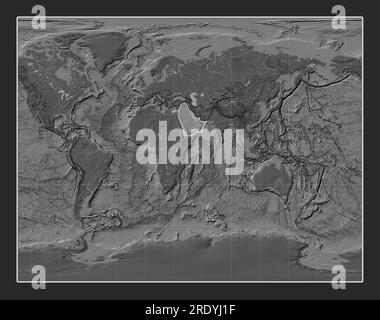 Plaque tectonique arabe sur la carte d'élévation à deux niveaux dans la projection stéréographique de Gall centrée méridien. Banque D'Images