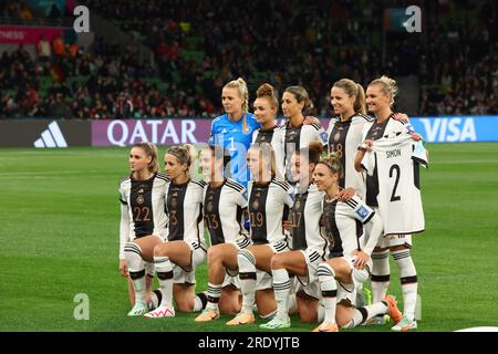Melbourne, Australie. 24 juillet 2023. Melbourne, Australie, le 24 juillet 2023 : photo de l'équipe allemande avant le match de football Groupe H de la coupe du monde féminine 2023 de la FIFA entre l'Allemagne et le Maroc au Melbourne Rectangular Stadium de Melbourne, Australie. (James Whitehead/SPP) crédit : SPP Sport Press photo. /Alamy Live News Banque D'Images