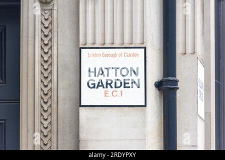 Street sign, Hatton Garden, Holborn, London Borough of Camden, Greater London, England, Royaume-Uni Banque D'Images