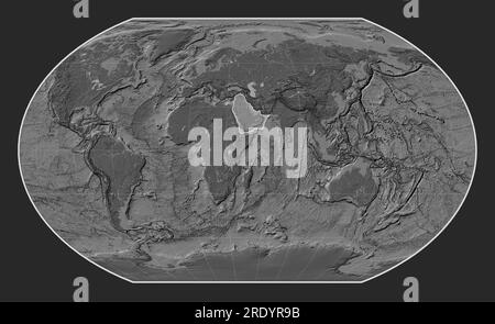 Plaque tectonique arabe sur la carte d'élévation à deux niveaux dans la projection de Kavrayskiy VII centrée méridien. Banque D'Images