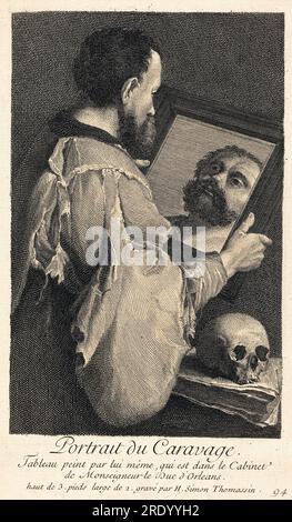 Portrait du Caravage - gravé par Henri Simon Thomassin (1687- 1741) Banque D'Images
