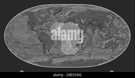 Plaque tectonique africaine sur la carte d'élévation à deux niveaux dans la projection loximuthale centrée méridien. Limites des autres plaques Banque D'Images