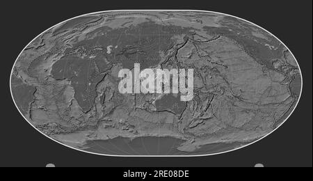 Plaque tectonique Sunda sur la carte d'élévation à deux niveaux dans la projection loximutale centrée méridien. Limites des autres plaques Banque D'Images