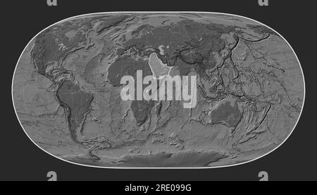 Plaque tectonique arabe sur la carte d'altitude à deux niveaux dans la projection Natural Earth II centrée méridien. Banque D'Images