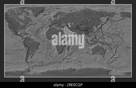 Plaque tectonique arabe sur la carte d'élévation à deux niveaux dans la projection cylindrique de Patterson centrée méridien. Banque D'Images