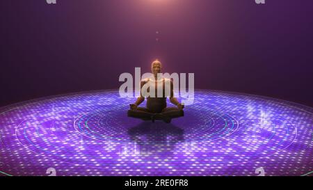 Yoga lotus pose méditation dans une illustration 3D. Banque D'Images