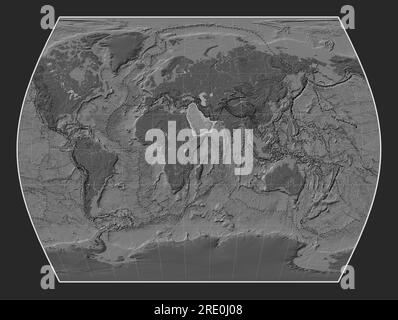 Plaque tectonique arabe sur la carte d'altitude à deux niveaux dans la projection des temps centrée méridien. Limites des autres plaques Banque D'Images