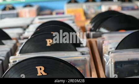 Vinyles reocrds vus dans le magasin de musique Banque D'Images