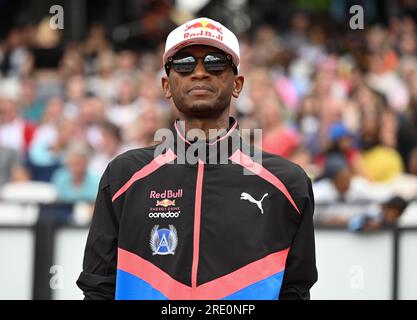 Londres, Angleterre. 23 juillet 2023. Mutaz Essa Barshim, du Qatar, lors du saut en hauteur masculin à la London Diamond League. Crédit : Nigel Bramley/Alamy Live News Banque D'Images