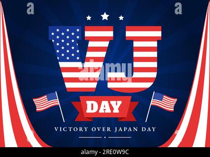 VJ victoire sur la fête du Japon Célébrez l'illustration vectorielle avec fond de drapeau des États-Unis dans le dessin animé plat à la main pour les modèles de page de destination Illustration de Vecteur
