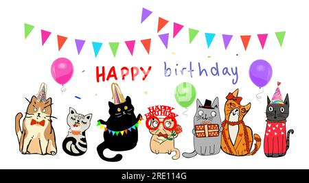 Joyeux anniversaire vecteur d'éléments dessinés à la main isolé Illustration de Vecteur