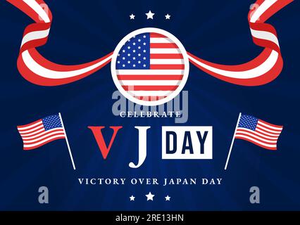 VJ victoire sur la fête du Japon Célébrez l'illustration vectorielle avec fond de drapeau des États-Unis dans le dessin animé plat à la main pour les modèles de page de destination Illustration de Vecteur