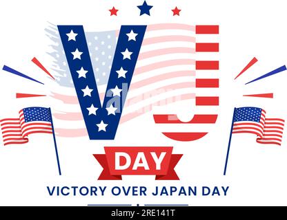 VJ victoire sur la fête du Japon Célébrez l'illustration vectorielle avec fond de drapeau des États-Unis dans le dessin animé plat à la main pour les modèles de page de destination Illustration de Vecteur
