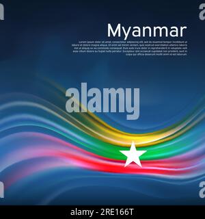 Fond du drapeau du Myanmar. Drapeau du myanmar abstrait dans le ciel bleu. Motif carte de fête nationale. Conception de brochures commerciales. Bannière d'État, affiche, patriotique Illustration de Vecteur