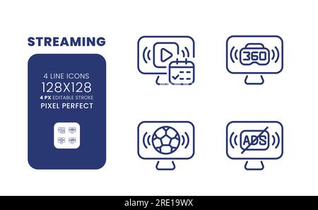 Jeu d'icônes de bureau linéaires de diffusion en continu Illustration de Vecteur