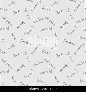 TYPOGRAPHIE DE FRUITS ET LÉGUMES LE MOTIF SANS COUTURE DE TEXTE DESSINÉ À LA MAIN PEUT ÊTRE UTILISÉ DANS LES TISSUS DE JOUETS ET LE TEXTILE POUR CROQUIS VECTORIEL D'ENFANTS Illustration de Vecteur