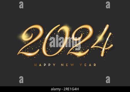Bannière de bonne année 2024. Motifs Golden Luxury festive Shining Numbers. Illustration vectorielle dans un style 3D réaliste Illustration de Vecteur
