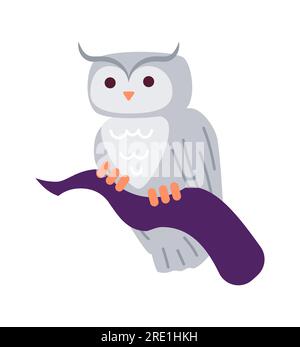 Hibou assis sur l'objet vectoriel de couleur semi-plat de branche Illustration de Vecteur