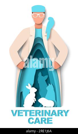 Illustration vectorielle de soins vétérinaires avec des animaux de compagnie dans la figure des médecins Illustration de Vecteur