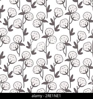 Motif sans couture de fleurs de coton dessinées à la main. Fond avec des bolls de coton. Impression botanique pour textile, papier, emballage et conception, illustration vectorielle Illustration de Vecteur