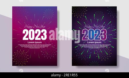 Bonne année 2023 affiche design avec feu d'artifice et fond dégradé. illustration vectorielle Illustration de Vecteur