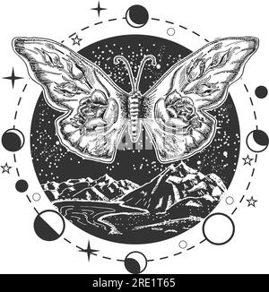 Papillon mystique gravé rétro illustration vectorielle Illustration de Vecteur