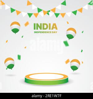 podium du jour de l'indépendance de l'inde avec des ballons et des confettis pour la promotion d'affaires d'affichage Illustration de Vecteur