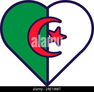 Cœur patriote dans les couleurs du drapeau national de l'Algérie. Élément festif, attributs de la fête de l'indépendance de l'Algérie. Icône vectorielle de dessin animé dans les couleurs nationales de Coun Illustration de Vecteur