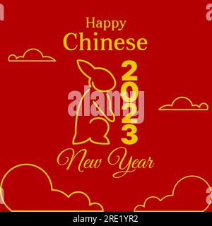 fond simple du nouvel an chinois avec lapin et illustration de nuage avec couleur or sur fond rouge Illustration de Vecteur