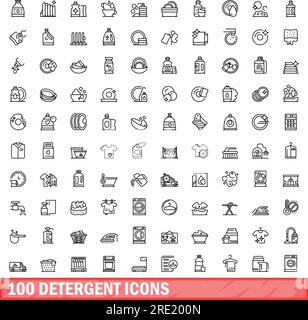 jeu de 100 icônes de détergent. Illustration de 100 symboles de détergent ensemble de vecteurs isolé sur fond blanc Illustration de Vecteur