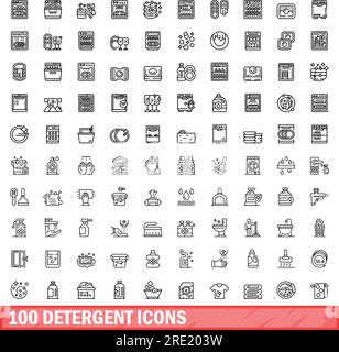 jeu de 100 icônes de détergent. Illustration de 100 symboles de détergent ensemble de vecteurs isolé sur fond blanc Illustration de Vecteur