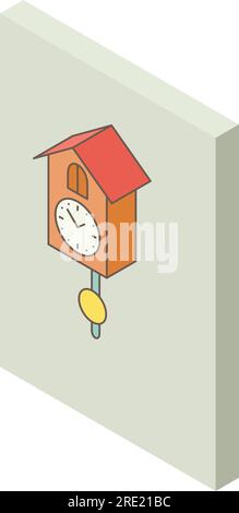 Vecteur isométrique d'icône d'horloge de Cuckoo. Horloge à coucou de style vintage accrochée au mur. Concept de temps, élément intérieur Illustration de Vecteur