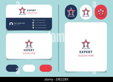 Conception de logo expert avec slogan modifiable. Livre de marque et modèle de carte de visite. Illustration de Vecteur