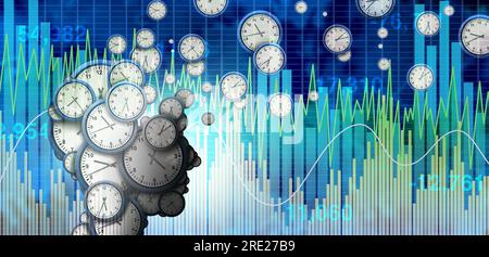 Chronométrage du marché et le temps le marché boursier pour investir comme une stratégie financière pour acheter et vendre des actions et des investissements pour prédire l'avenir Banque D'Images